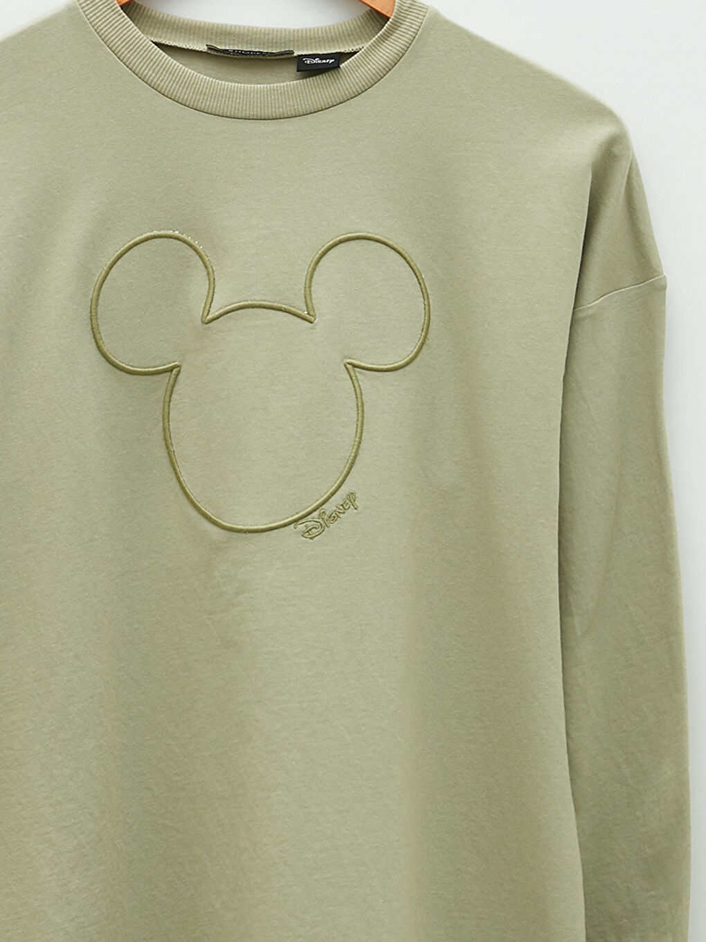 Yeşil Bisiklet Yaka Mickey Mouse Baskılı Kadın Sweatshirt Tunik-7