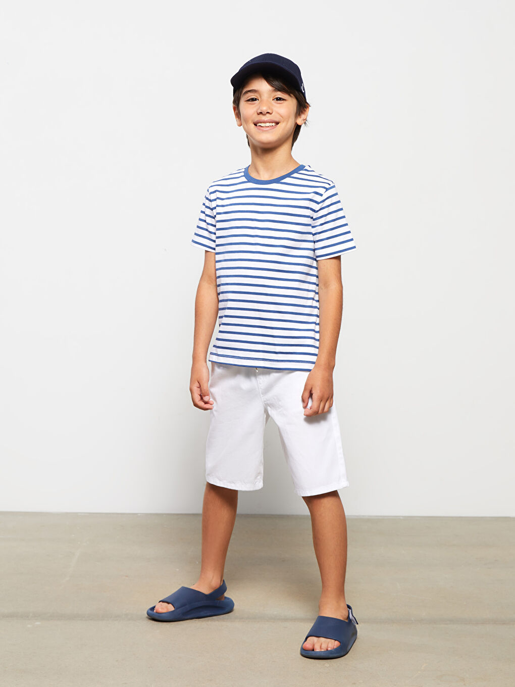 LCW Kids Crew Neck Striped Short Sleeve Cotton Boy T-Shirt -S2EA88Z4-LGS