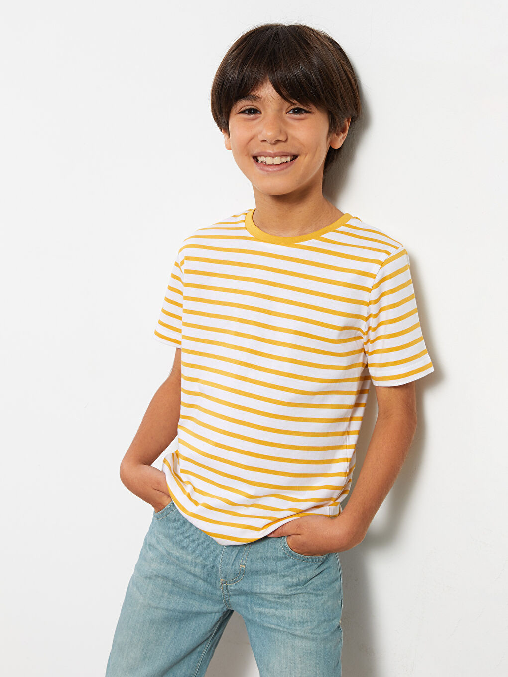 Crew Neck Striped Short Sleeve Cotton Boy T-Shirt