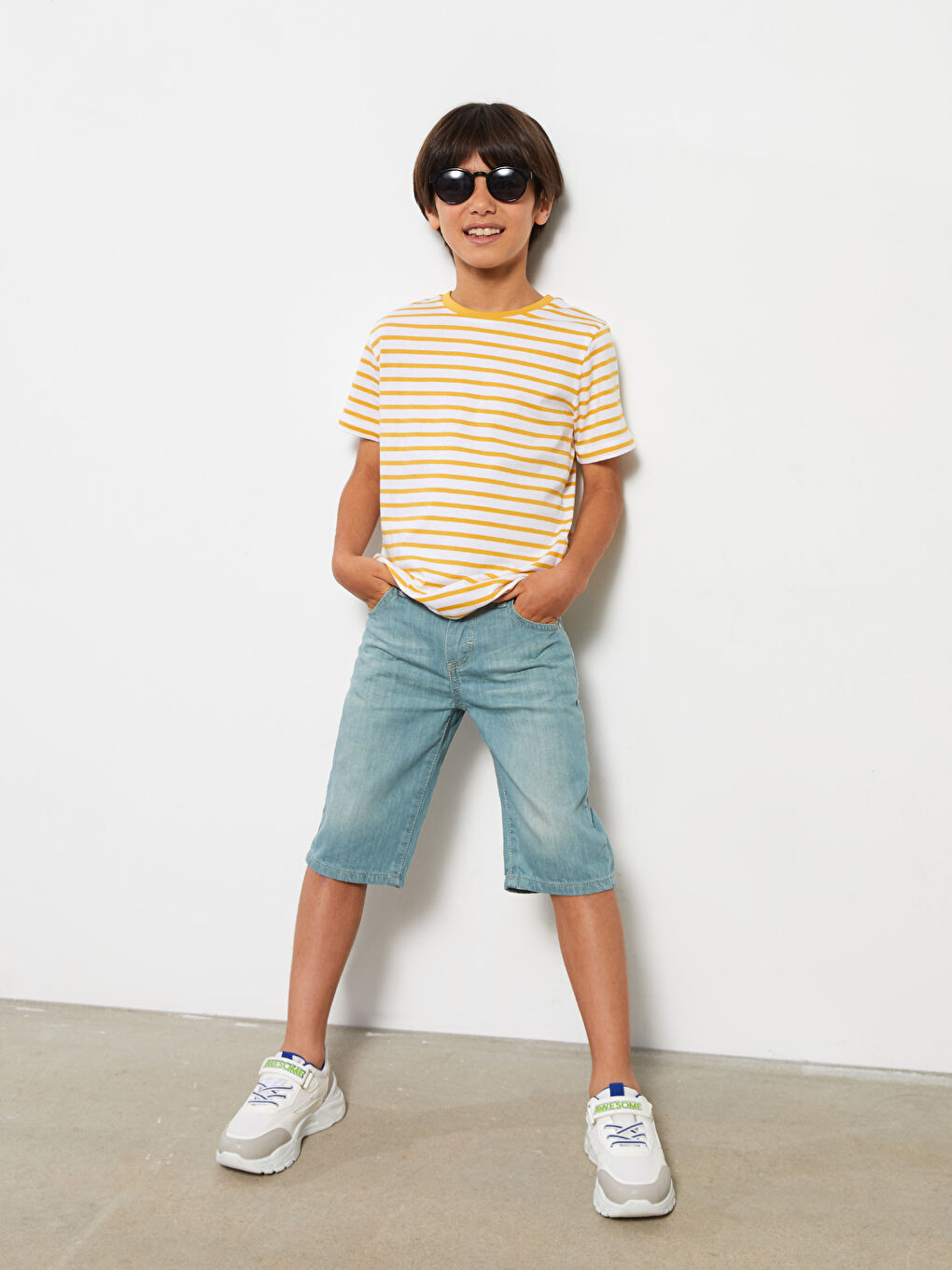 Crew Neck Striped Short Sleeve Cotton Boy T-Shirt-1