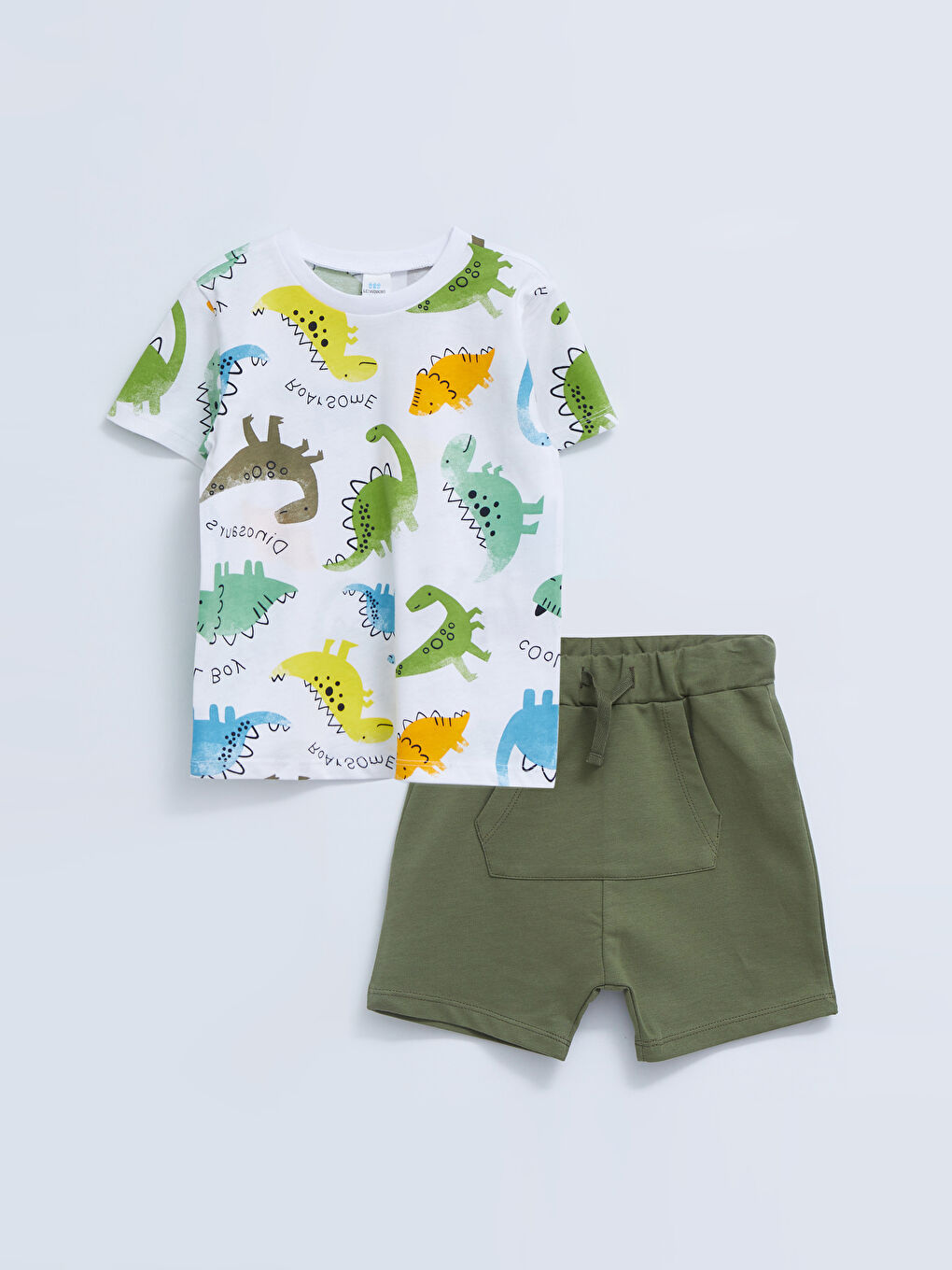 Crew Neck Short Sleeve Printed Baby Boys' T-Shirt and Shorts 2 Pack Set