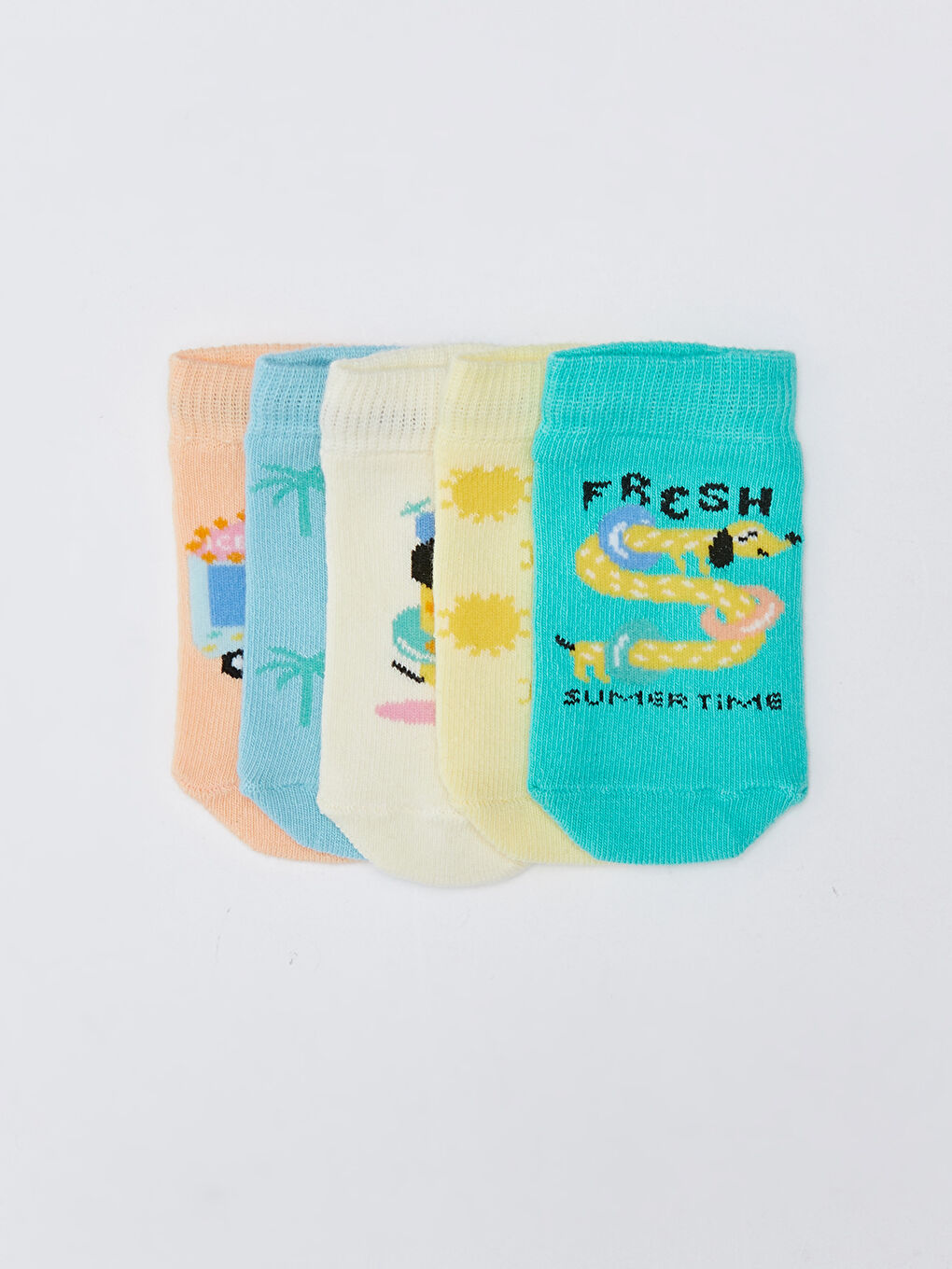 Turkuaz Baskılı Erkek Bebek Patik Çorap 5'li