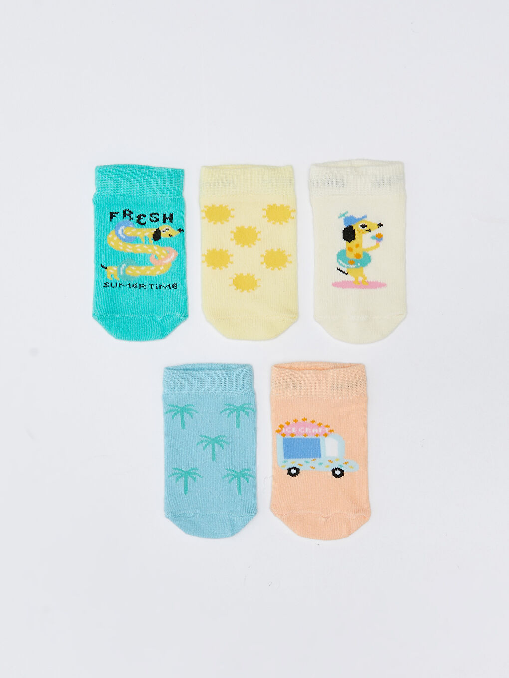 Turkuaz Baskılı Erkek Bebek Patik Çorap 5'li-1