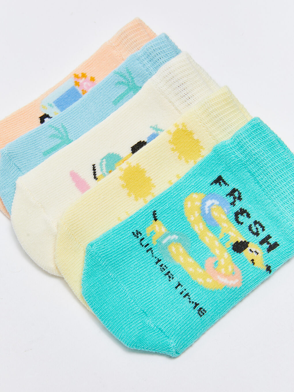 Turkuaz Baskılı Erkek Bebek Patik Çorap 5'li-2
