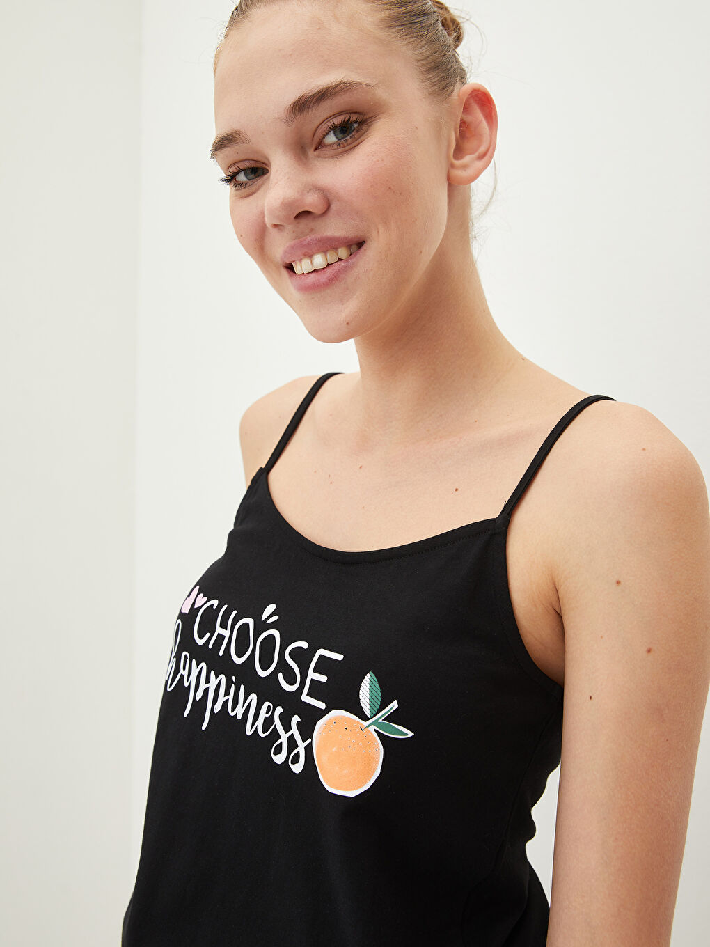 للنساء جمبسوت قطن بحمالات مطبوع بياقة على شكل حرف U-1