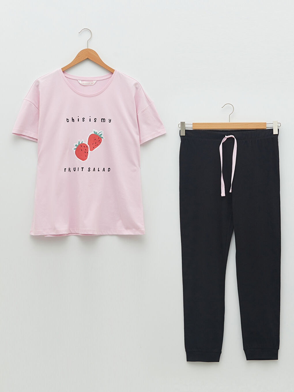 Siyah Bisiklet Yaka Baskılı Kısa Kollu Pamuklu Kadın Pijama Takımı-4