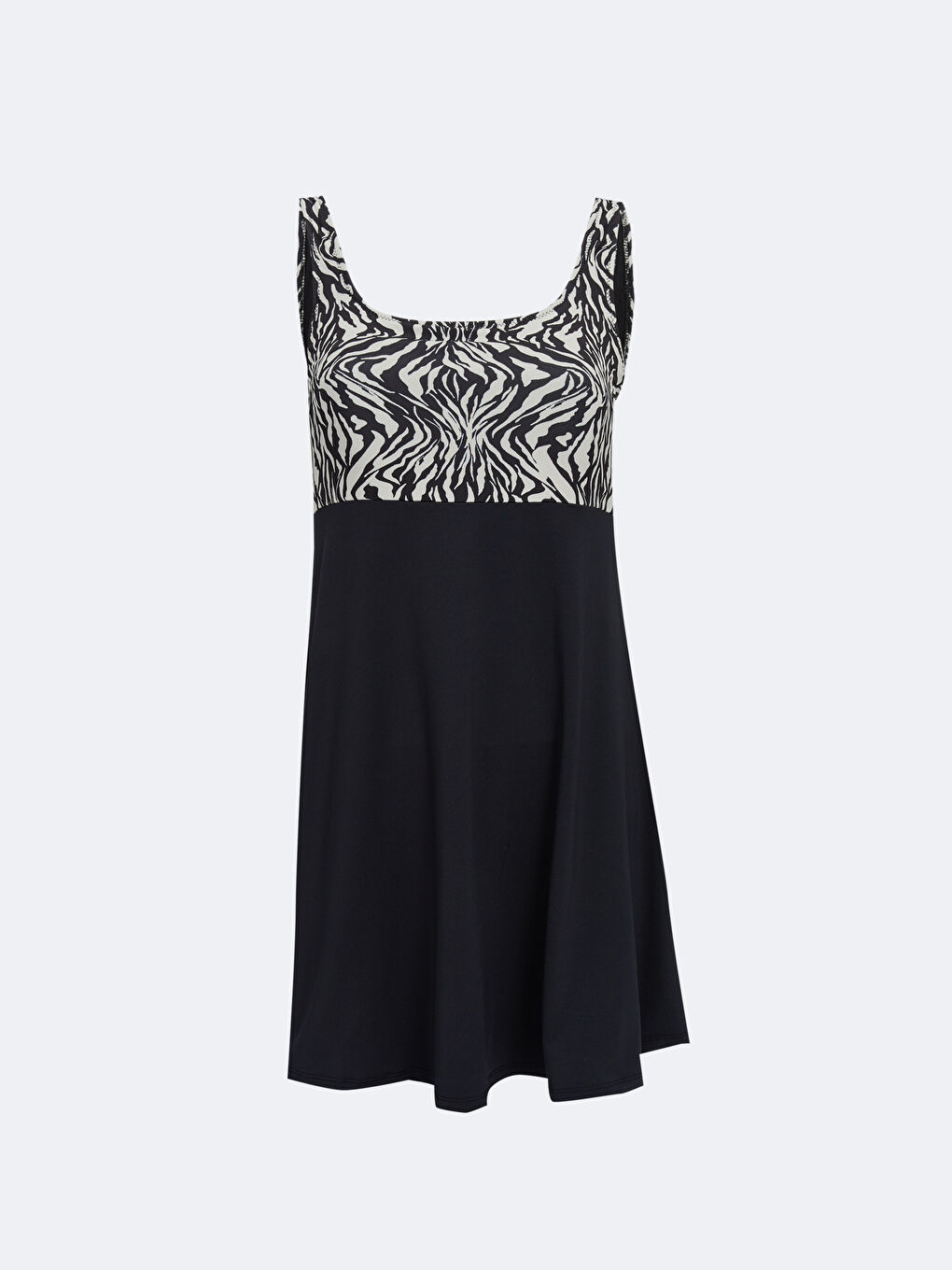 Bej Kare Yaka Desenli Kadın Mayo-5