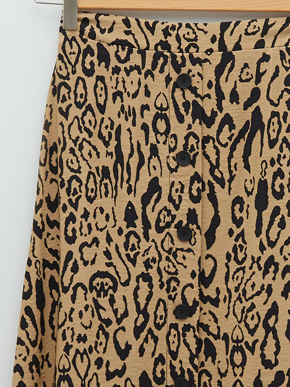 Siyah Beli Lastikli Desenli Düğme Detaylı Kadın Etek-7