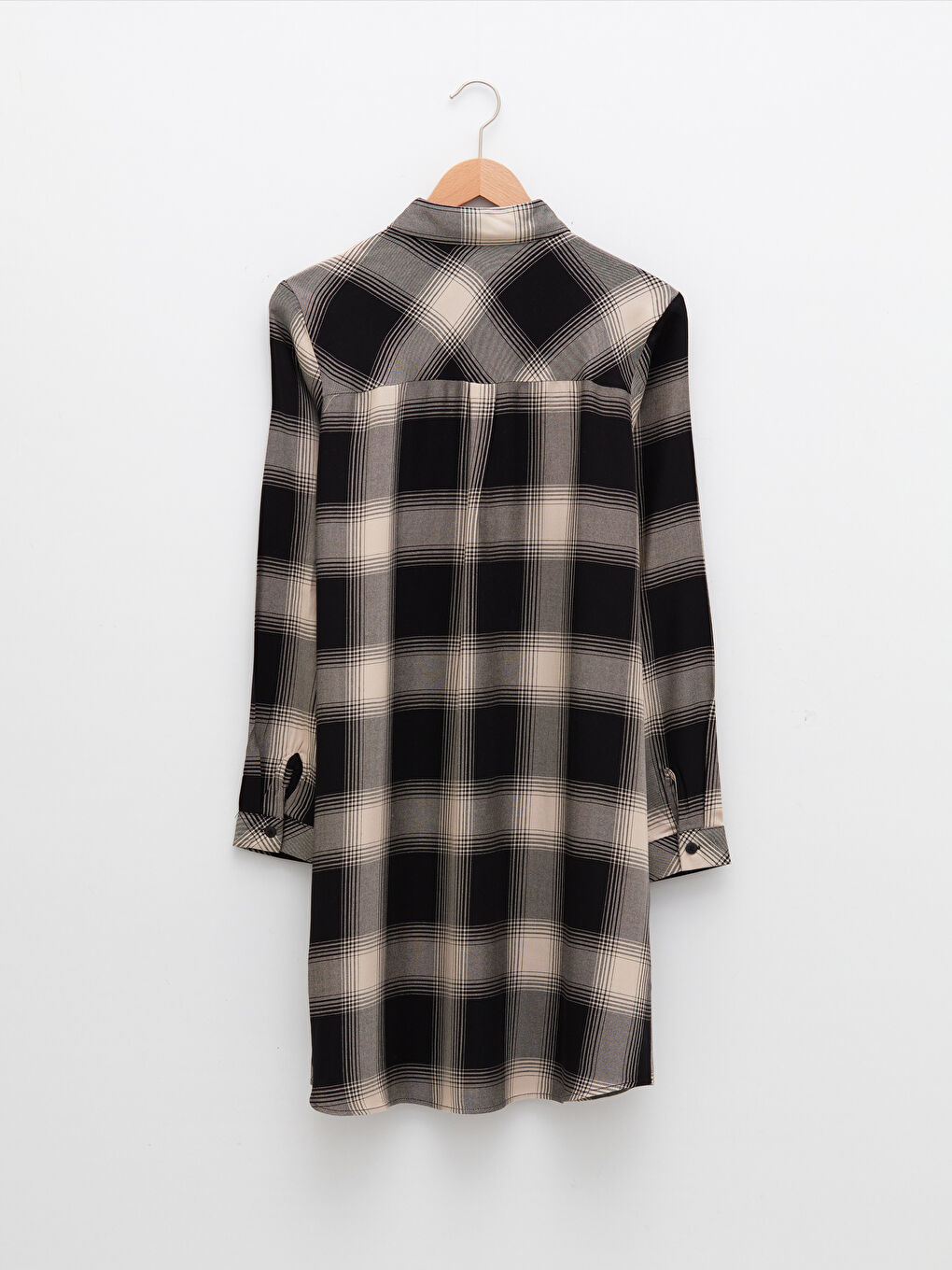 Siyah Ekoseli Uzun Kollu Viskon Kadın Gömlek Tunik-7