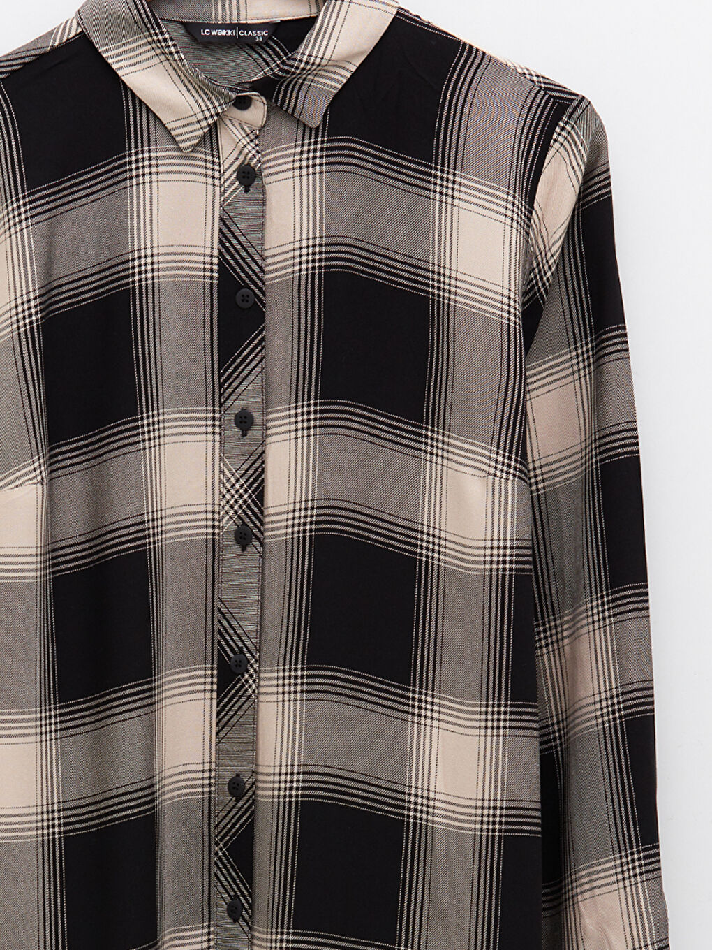 Siyah Ekoseli Uzun Kollu Viskon Kadın Gömlek Tunik-8