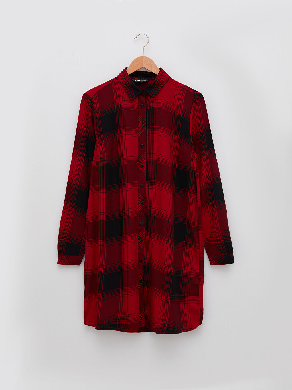 Kırmızı Ekoseli Uzun Kollu Viskon Kadın Gömlek Tunik-5