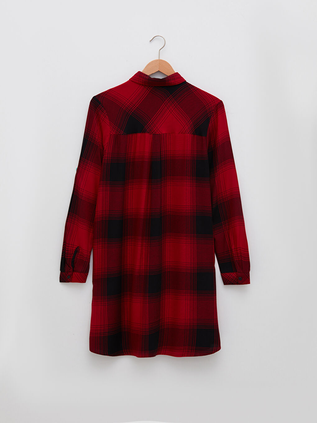 Kırmızı Ekoseli Uzun Kollu Viskon Kadın Gömlek Tunik-6