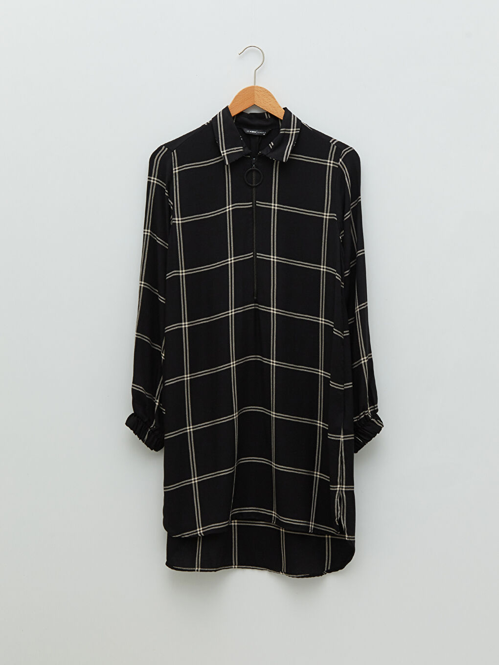 Karirana košulja tunika od viskoze s dugim rukavima za žene-4