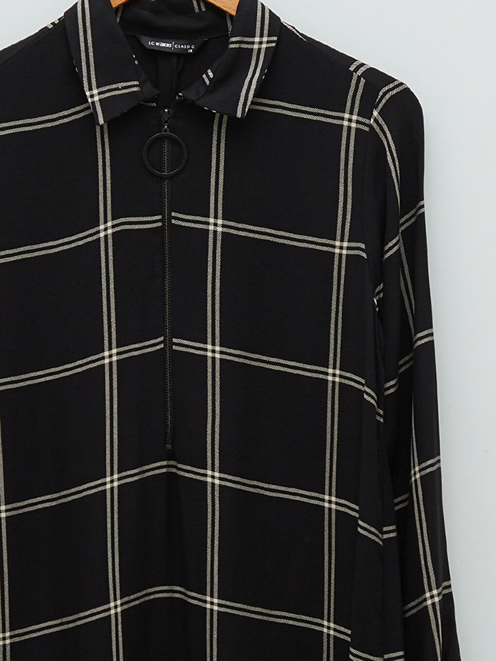 Karirana košulja tunika od viskoze s dugim rukavima za žene-6