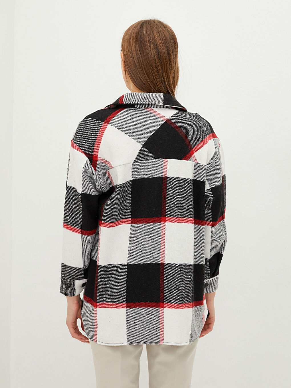 Buttoned Plaid Long Sleeve Women's Shirt Jacket-3
