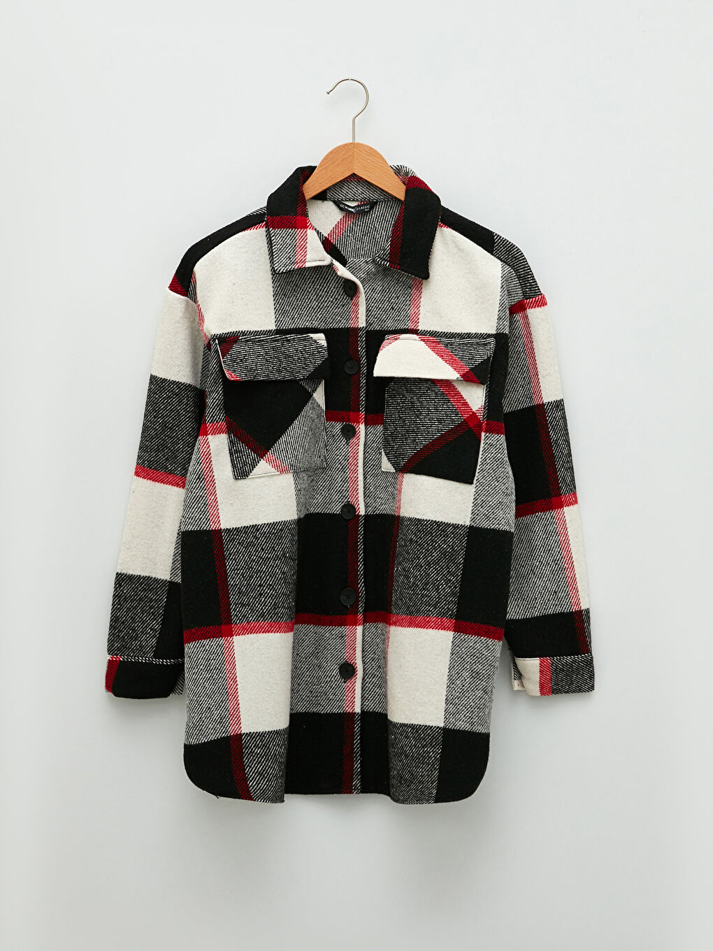 Buttoned Plaid Long Sleeve Women's Shirt Jacket-4