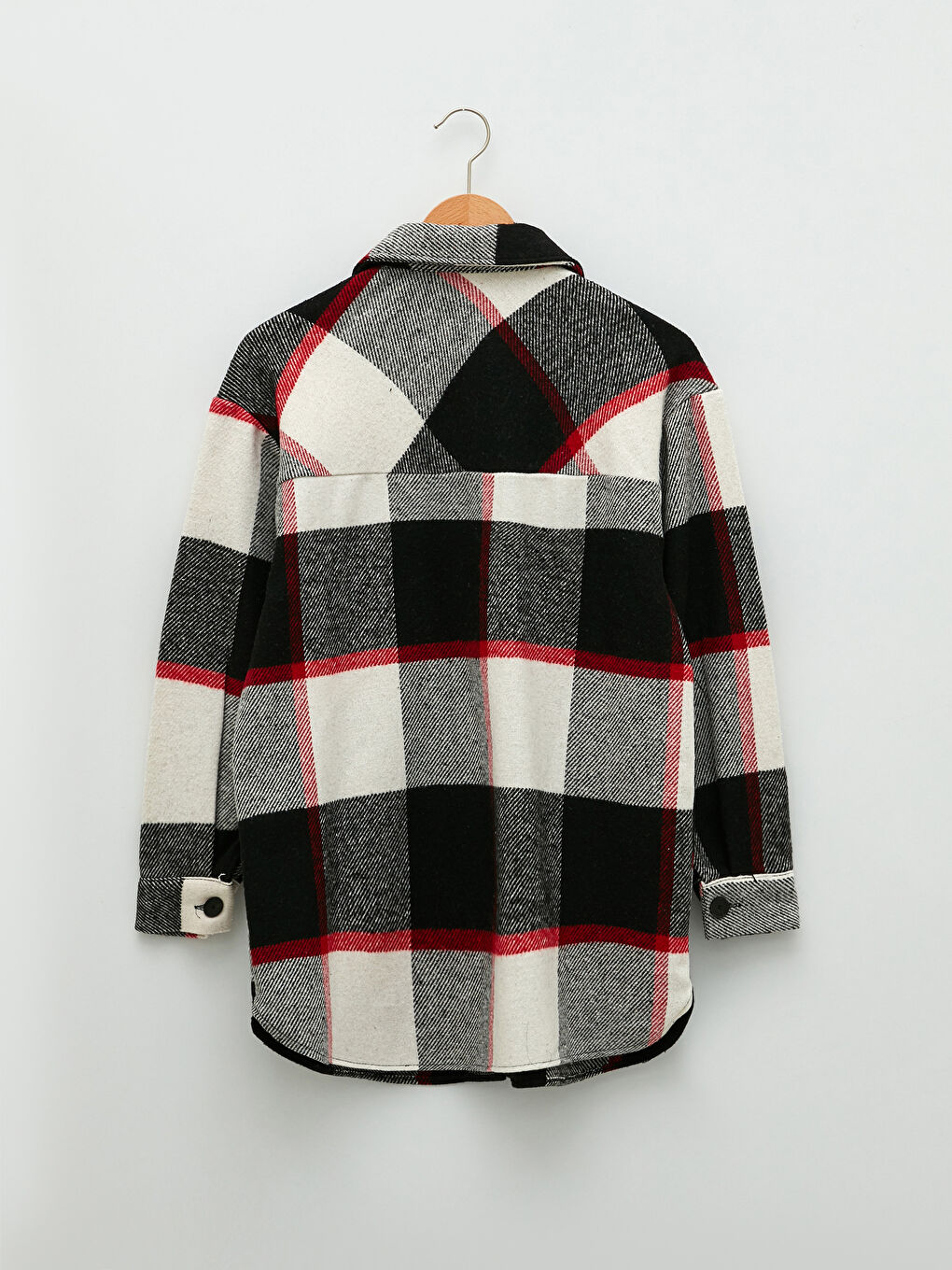 Buttoned Plaid Long Sleeve Women's Shirt Jacket-5