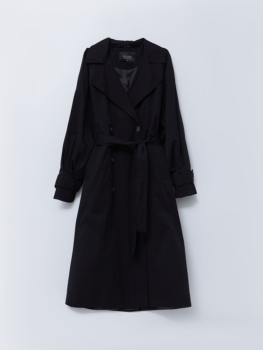 Siyah Ceket Yaka Düz Uzun Kollu Kadın Trençkot-5