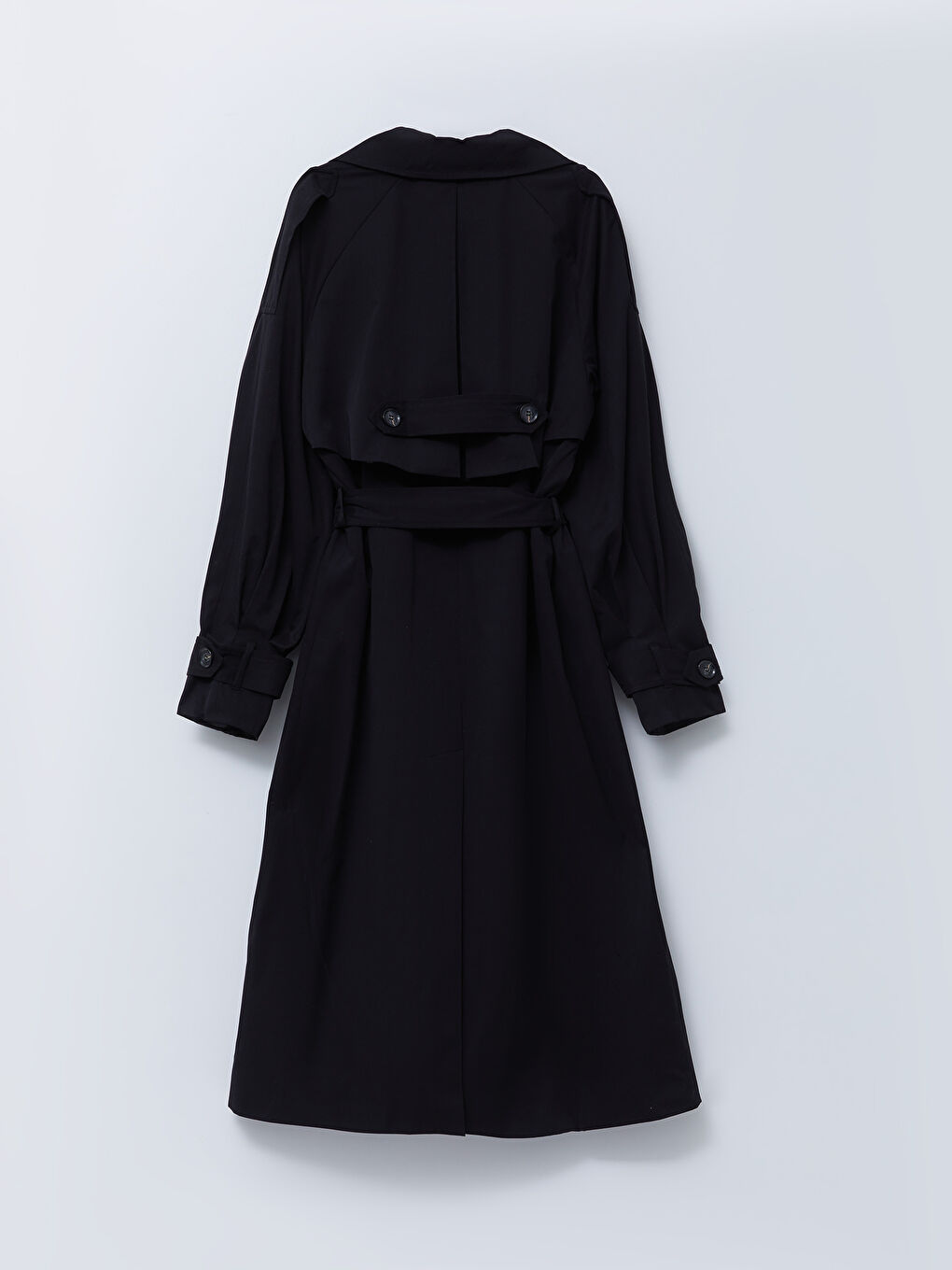 Siyah Ceket Yaka Düz Uzun Kollu Kadın Trençkot-6