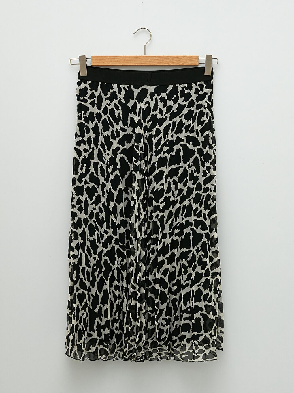 Bej Beli Lastikli Desenli Şifon Kadın Pileli Etek-6