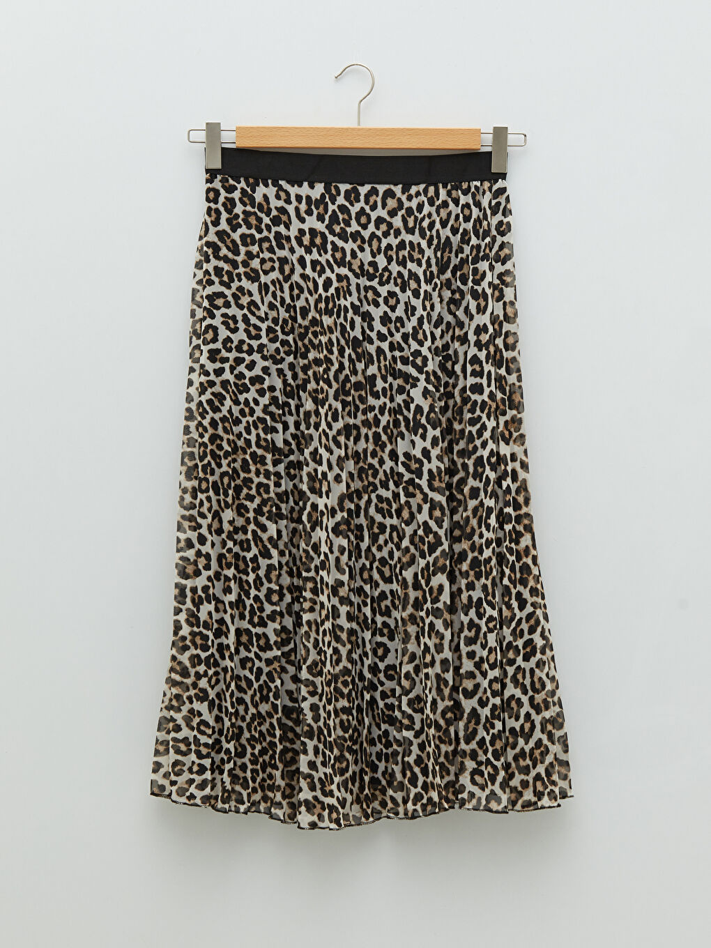 Bej Beli Lastikli Desenli Şifon Kadın Pileli Etek-6