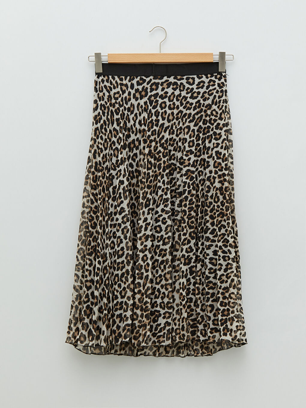 Bej Beli Lastikli Desenli Şifon Kadın Pileli Etek-7