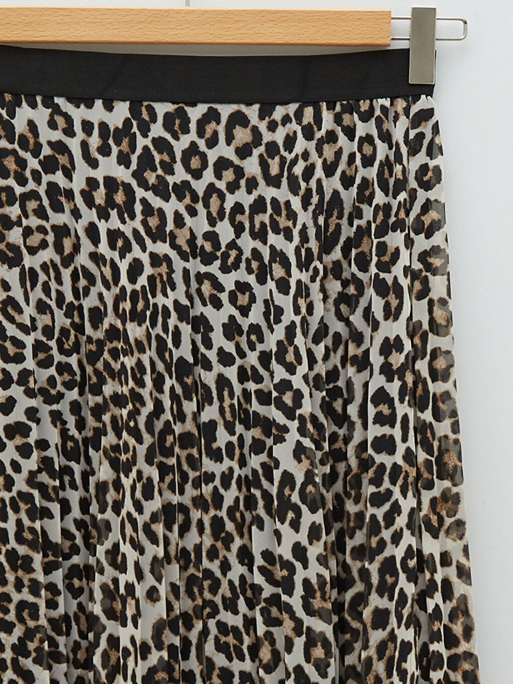 Bej Beli Lastikli Desenli Şifon Kadın Pileli Etek-8