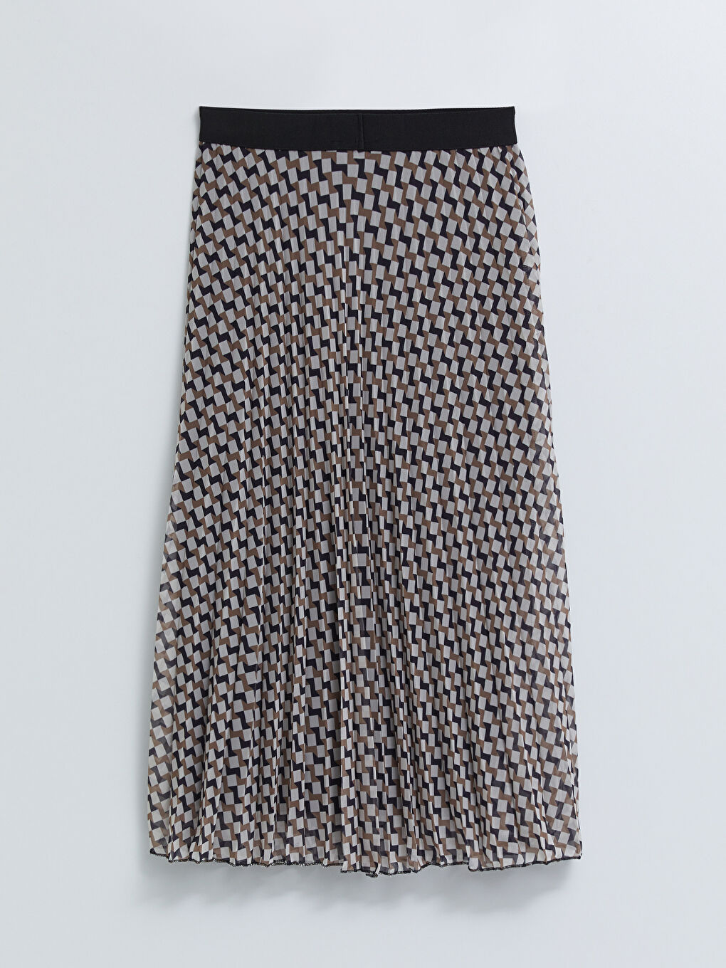 Ekru Beli Lastikli Desenli Şifon Kadın Pileli Etek-6