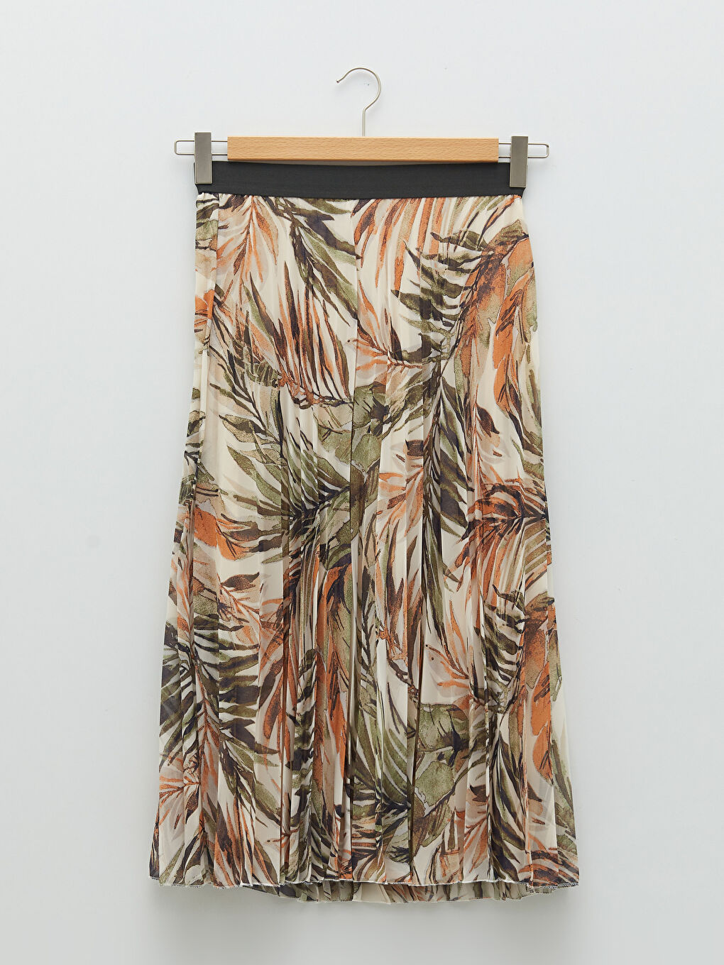 Yeşil Beli Lastikli Desenli Şifon Kadın Pileli Etek-5