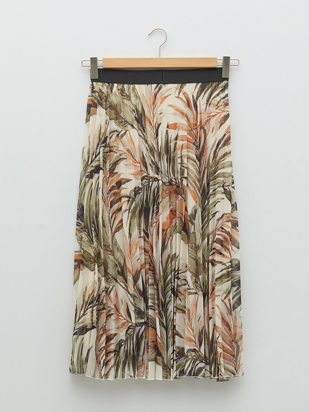 Yeşil Beli Lastikli Desenli Şifon Kadın Pileli Etek-6