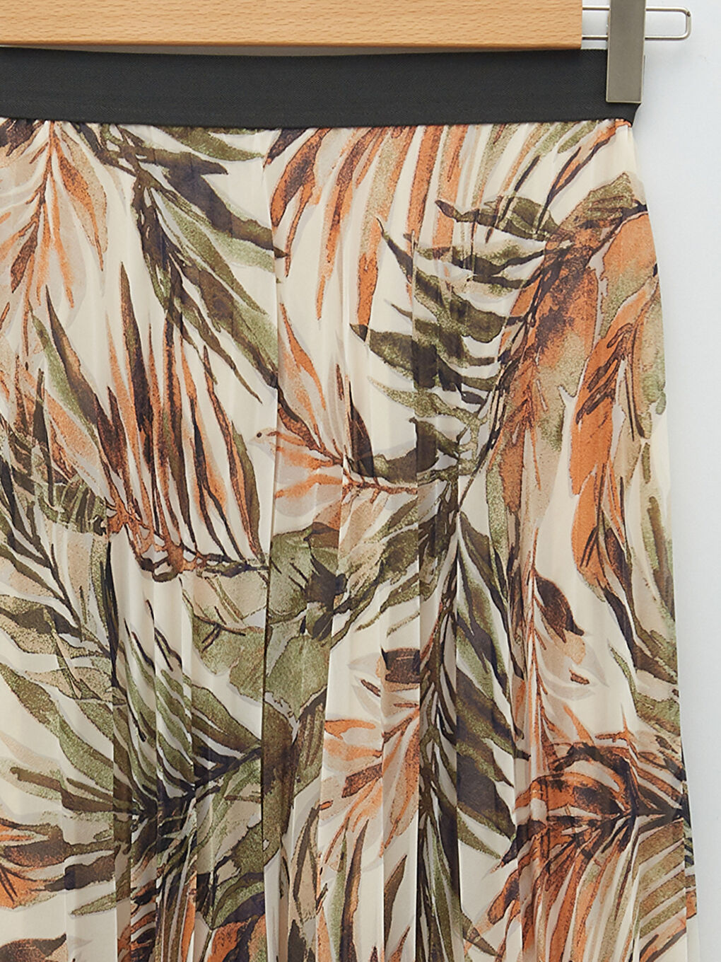 Yeşil Beli Lastikli Desenli Şifon Kadın Pileli Etek-7