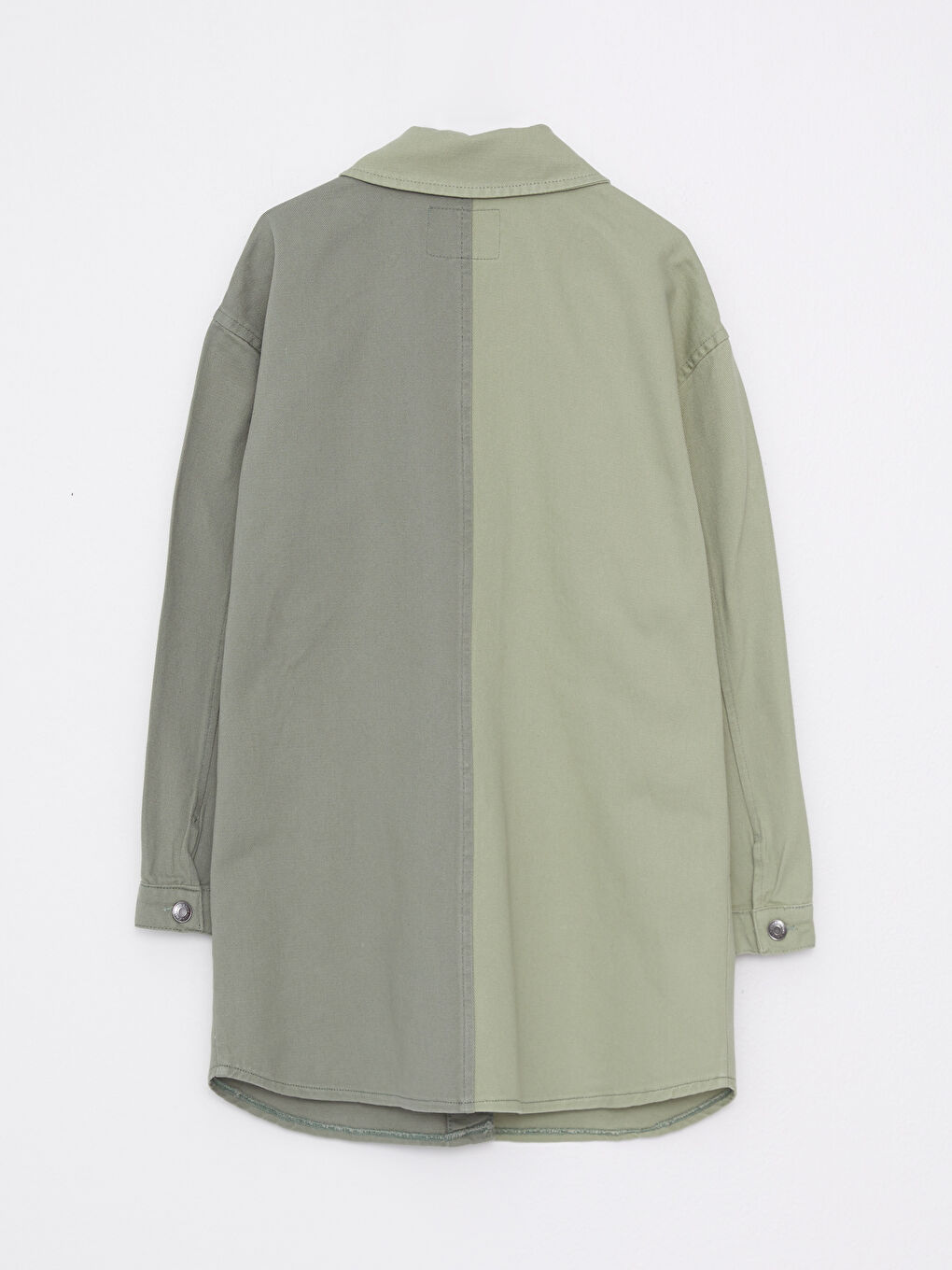 Yeşil Gömlek Yaka Renk Bloklu Uzun Kollu Oversize Gabardin Kadın Ceket-6