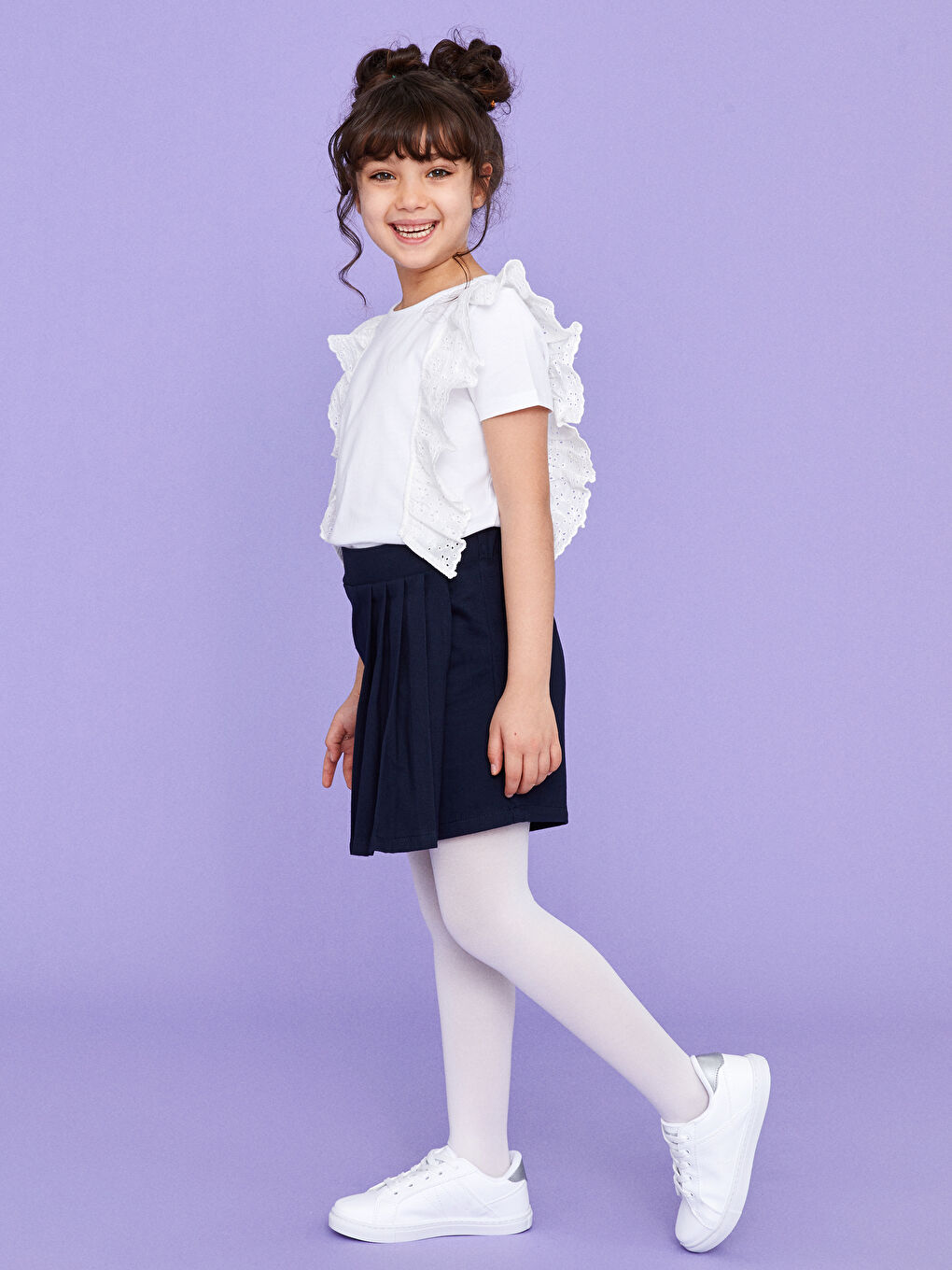 LCW Kids Lacivert Basic Gabardin Kız Çocuk Şort Etek - 1