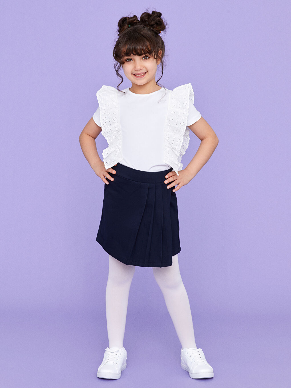 LCW Kids Lacivert Basic Gabardin Kız Çocuk Şort Etek - 2