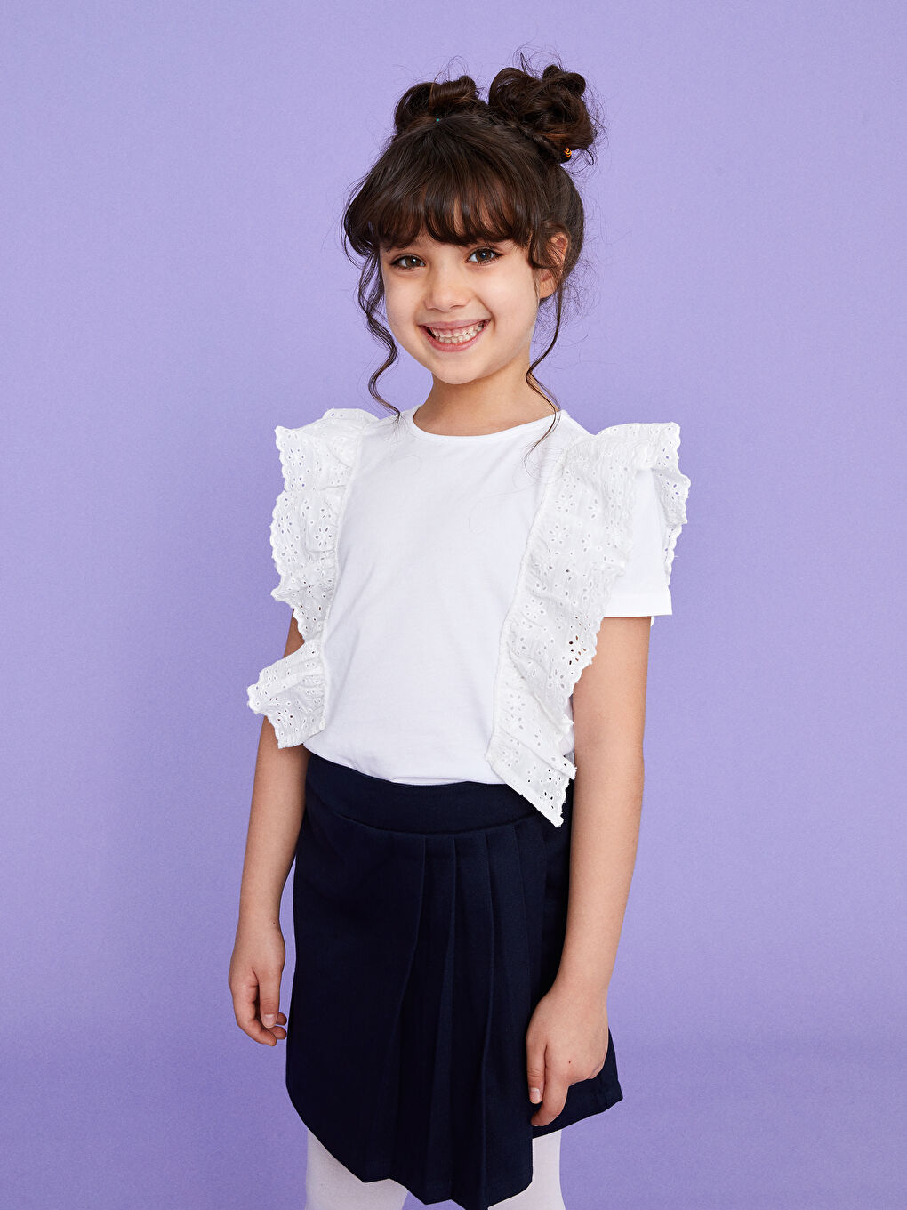 LCW Kids Lacivert Basic Gabardin Kız Çocuk Şort Etek - 3