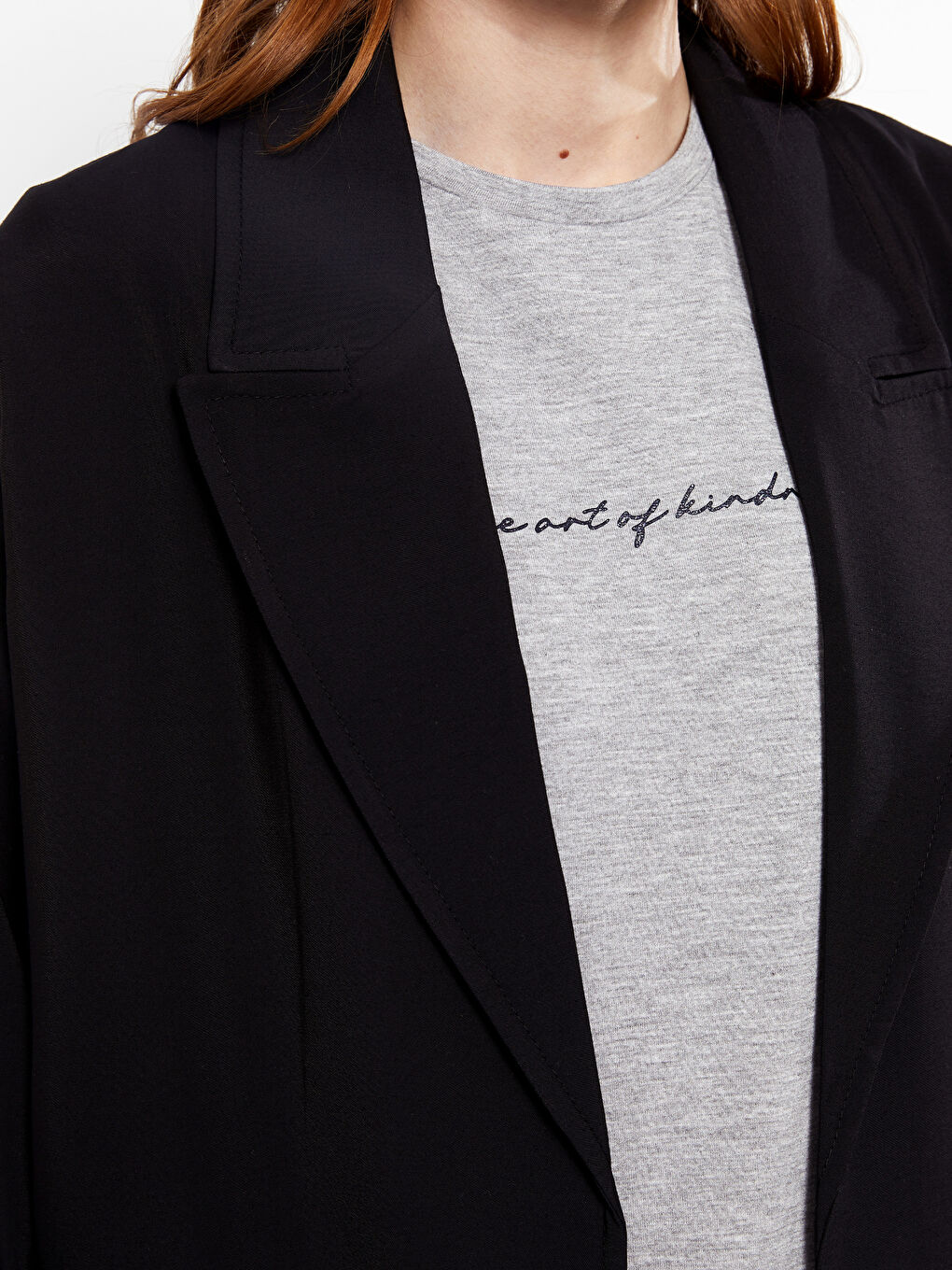 Siyah Ceket Yaka Düz Uzun Kollu Kadın Trençkot-3