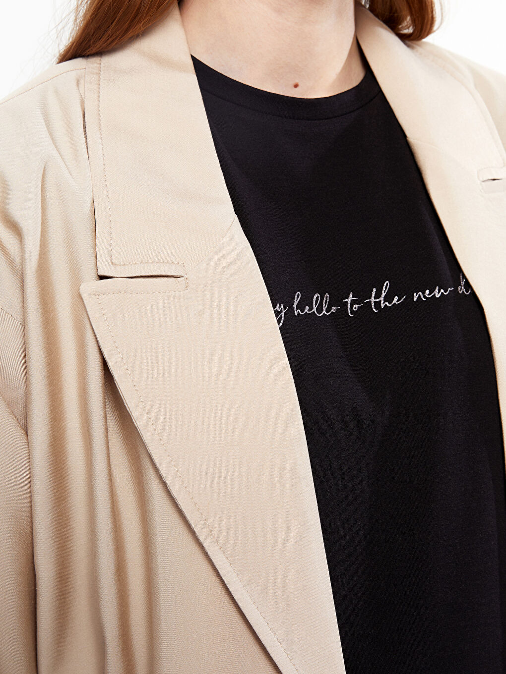 Bej Ceket Yaka Düz Uzun Kollu Kadın Trençkot-3