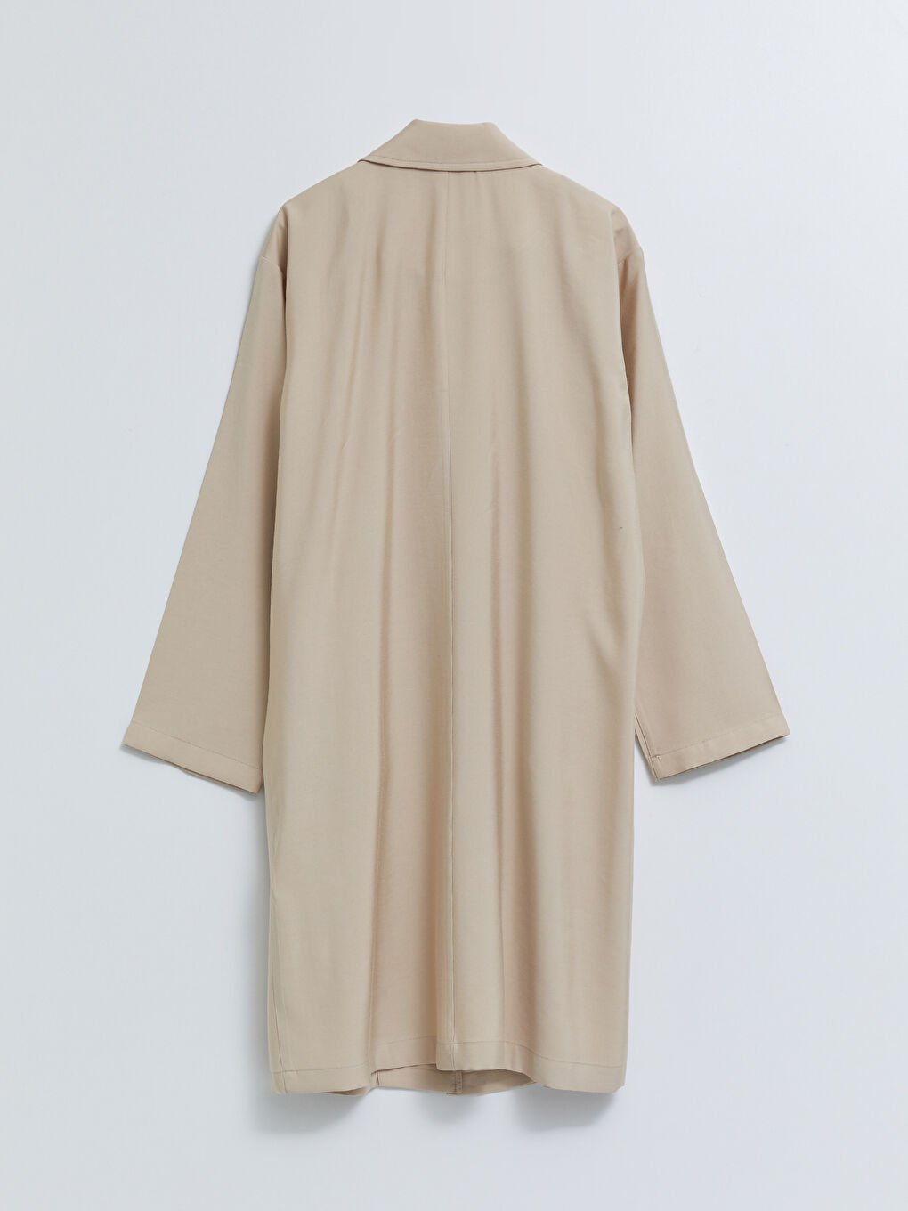 Bej Ceket Yaka Düz Uzun Kollu Kadın Trençkot-6