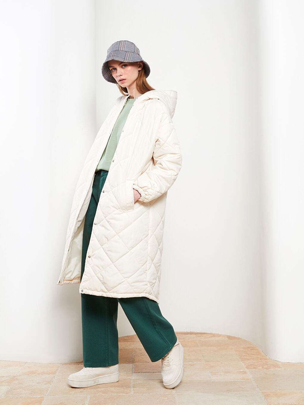 Hooded Quilted Patterned Long Sleeve Women's Puffer