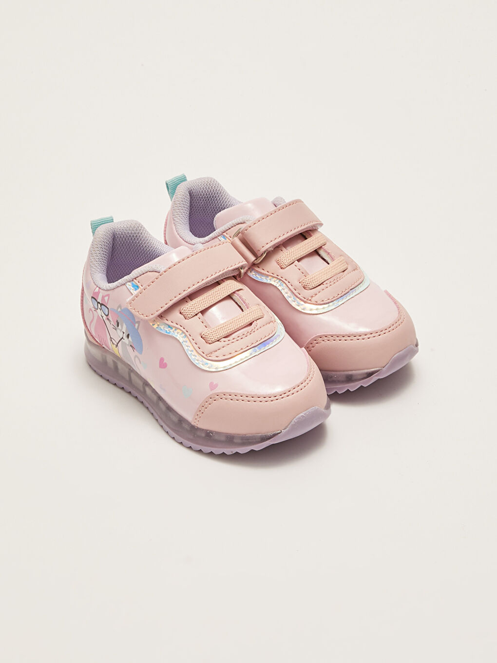Pembe Işıklı Baskılı Kız Bebek Spor Ayakkabı-1