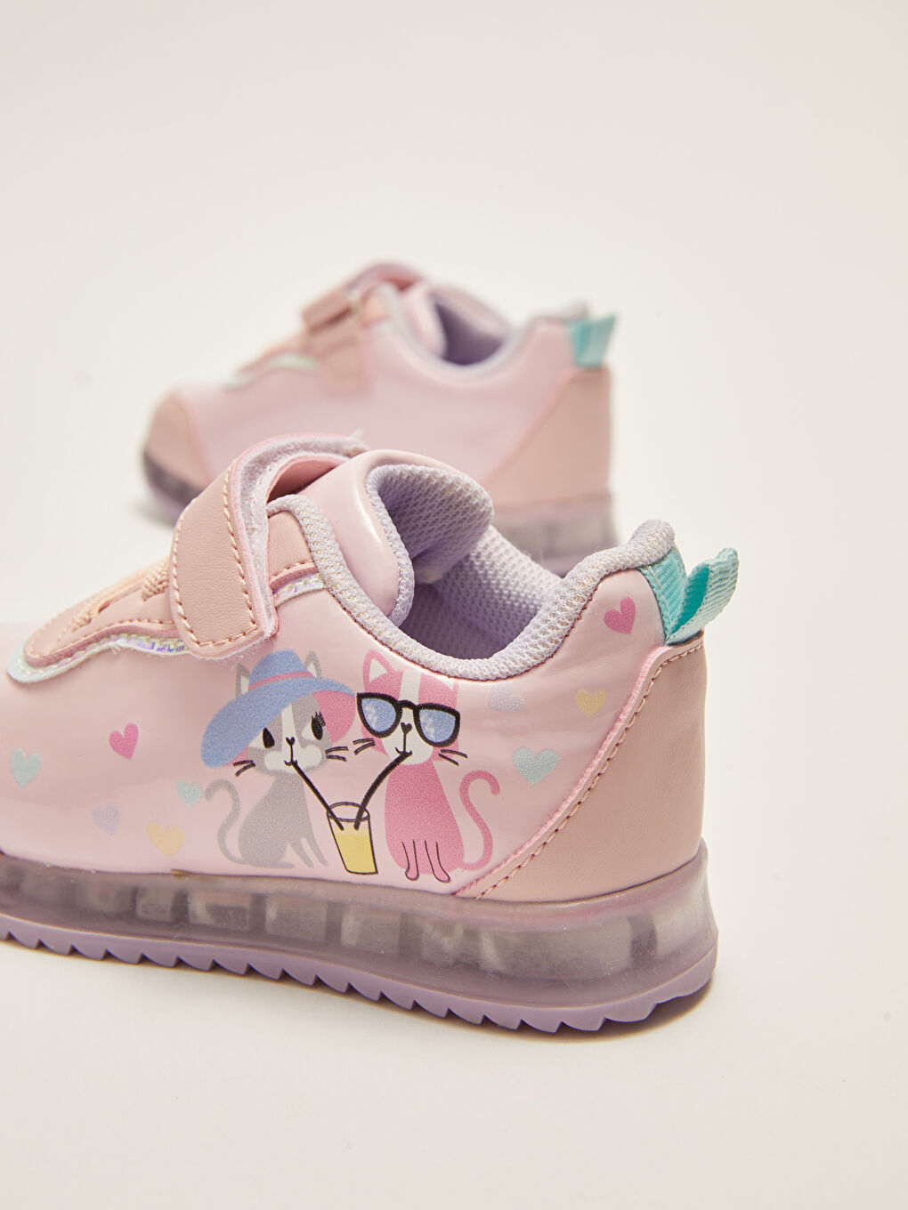 Pembe Işıklı Baskılı Kız Bebek Spor Ayakkabı-5