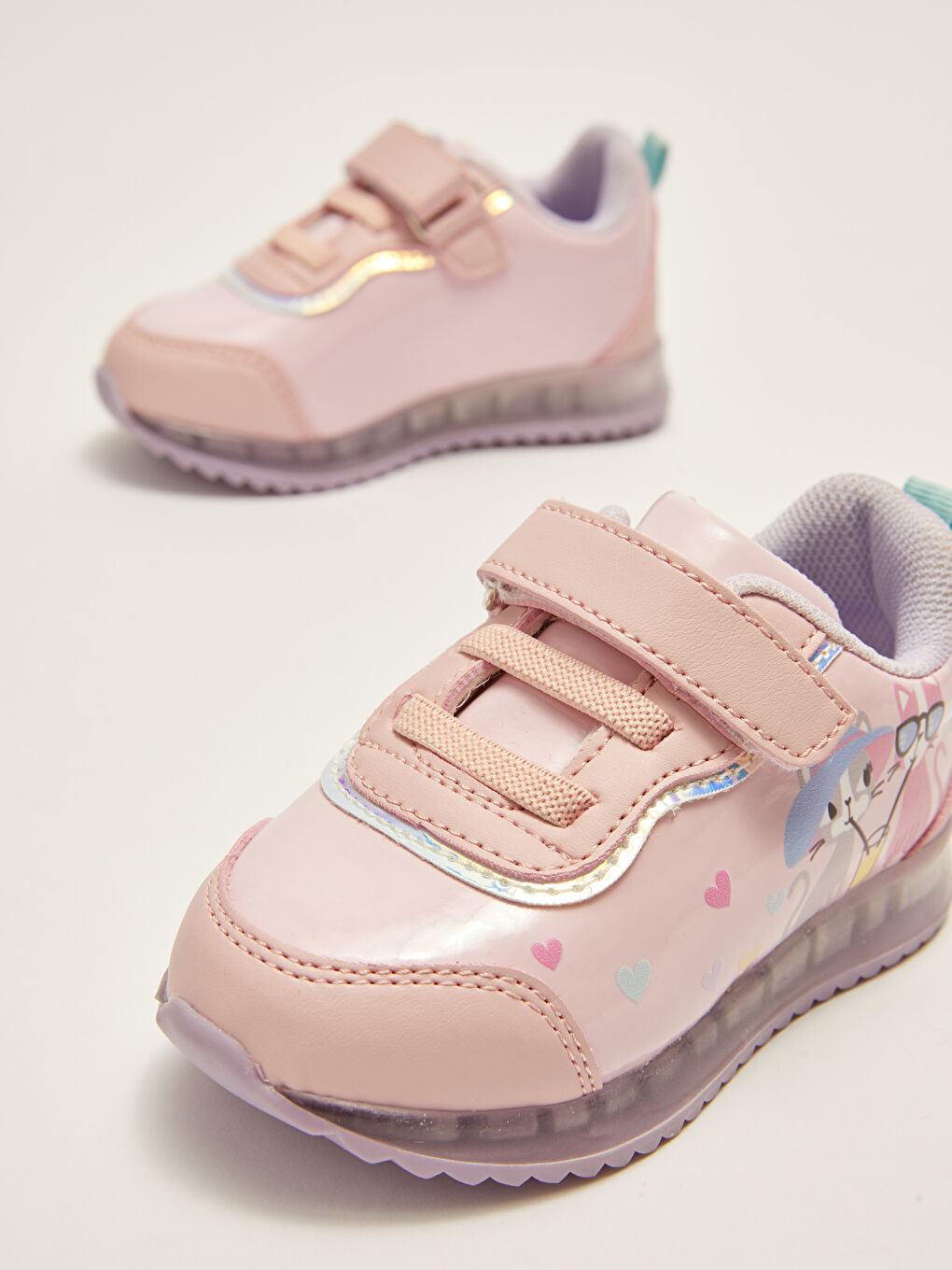Pembe Işıklı Baskılı Kız Bebek Spor Ayakkabı-6