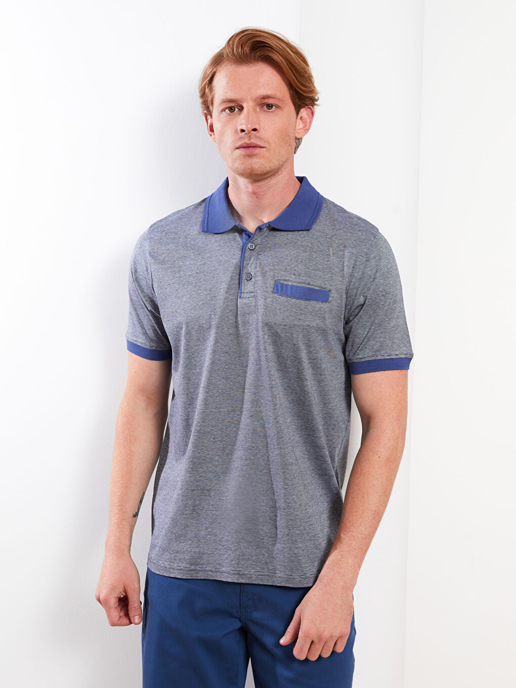 تي شيرت رجالي بياقة بولو كم قصير مخطط جيرسي-1