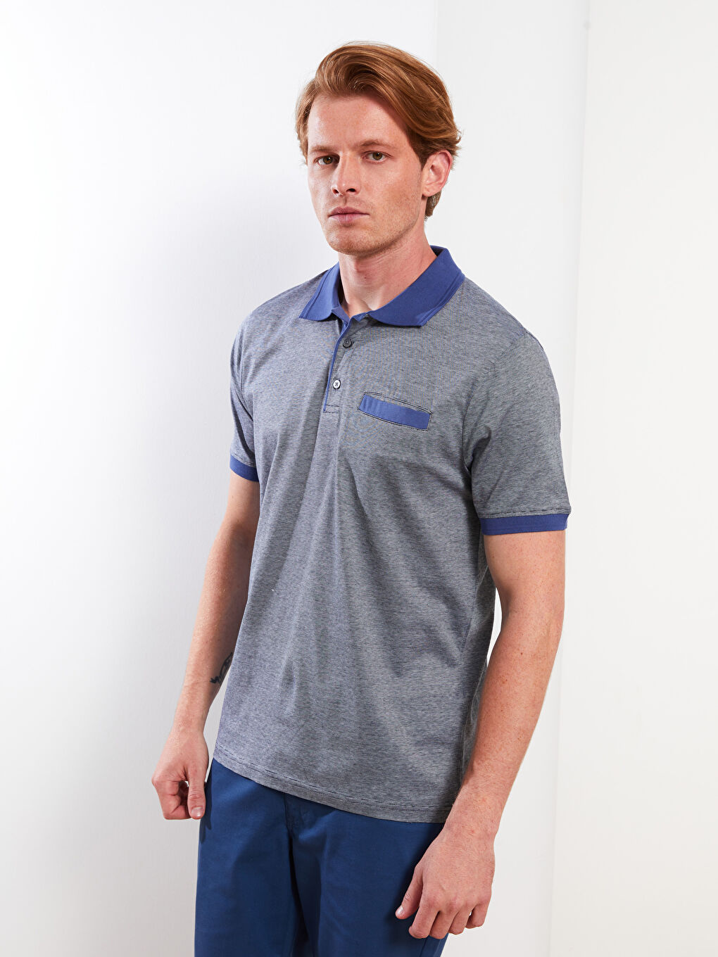 تي شيرت رجالي بياقة بولو كم قصير مخطط جيرسي-2