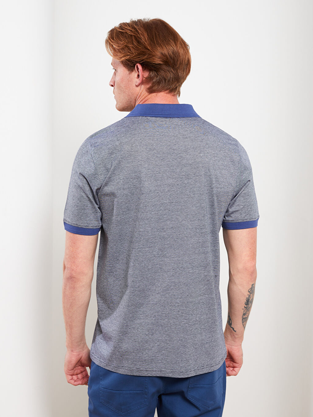 تي شيرت رجالي بياقة بولو كم قصير مخطط جيرسي-4