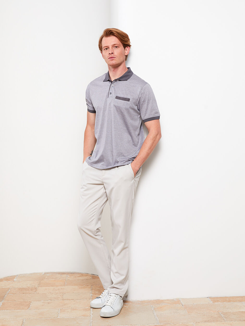 Polo Neck Short Sleeve Striped Jersey Men's T-Shirt