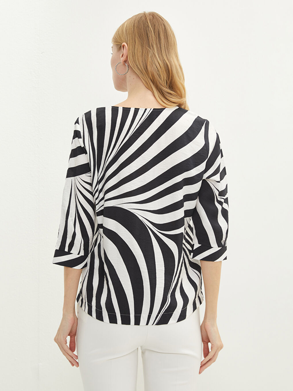 Notch Neck Patterned Women's Blouse-4