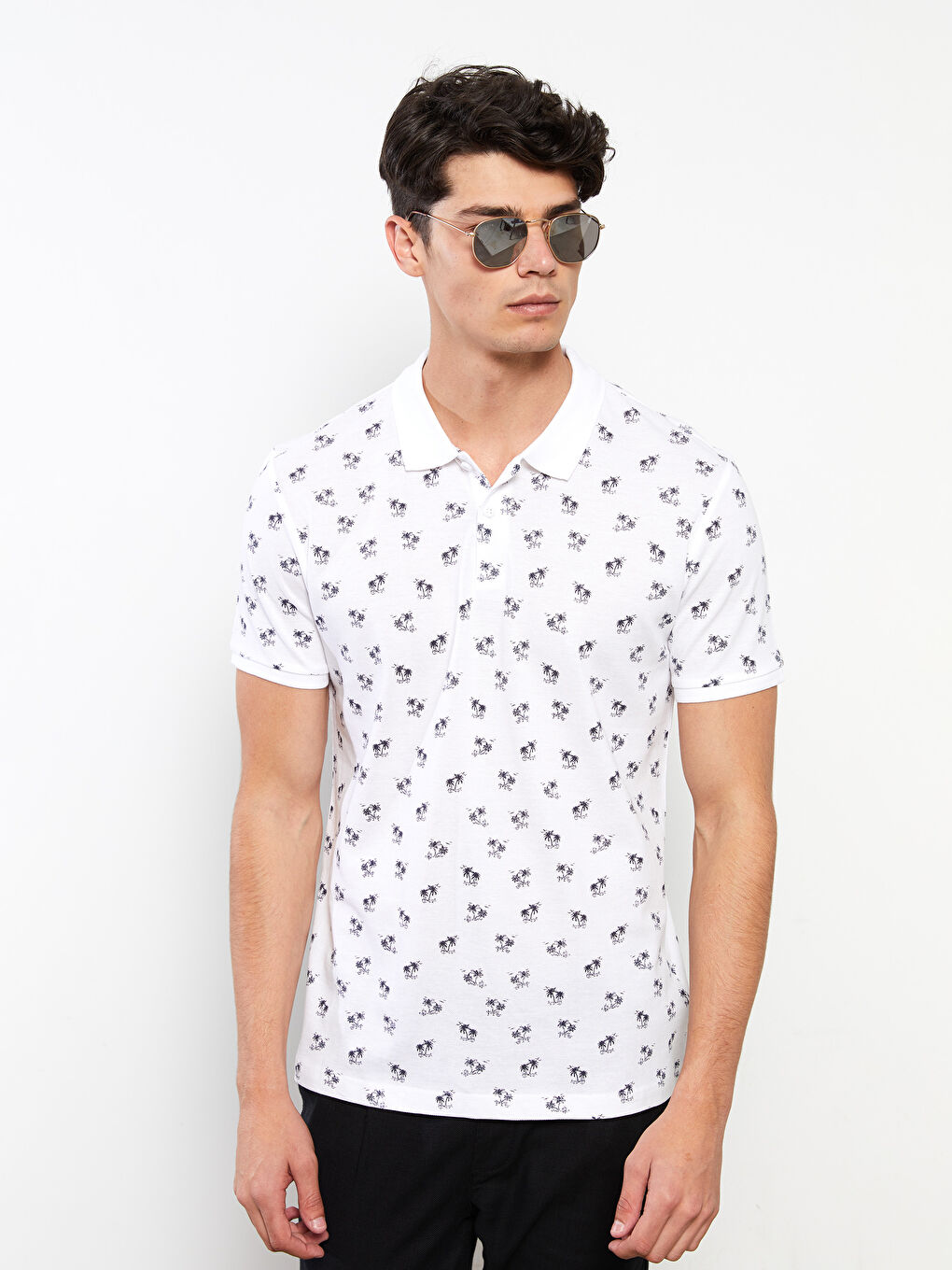 Polo Neck Short Sleeve Patterned Pique Men's T-Shirt-1