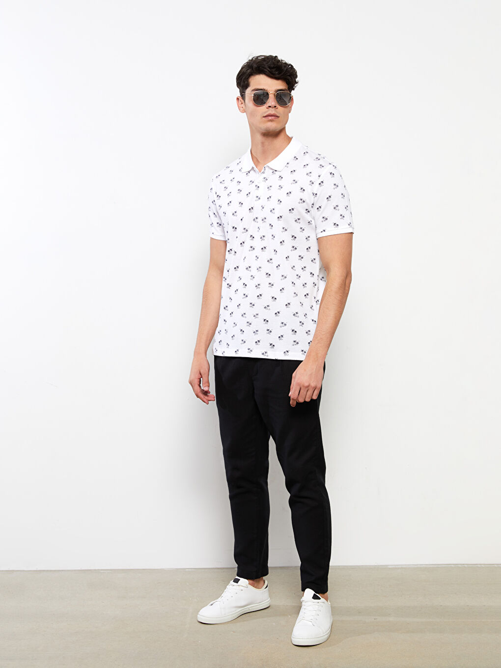 Polo Neck Short Sleeve Patterned Pique Men's T-Shirt-2