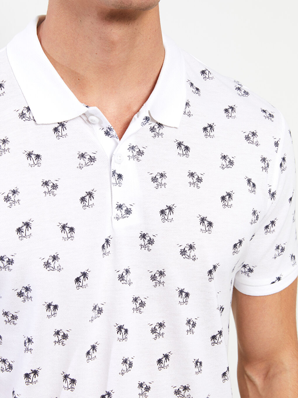 Polo Neck Short Sleeve Patterned Pique Men's T-Shirt-3